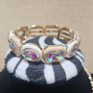 Monet Cream Enamel Bracelet with Aurora Crystal Accents NWT